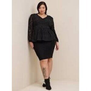 Torrid Peplum Chiffon Clip Floral Blouson Sleeve Top Women’s Plus Size 2 18-20